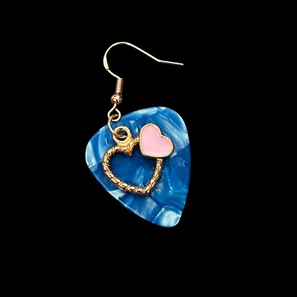 Hand Crafted Earrings Repurposed Guitar PicksI Double Heart You Pale Pink Hearts - Picture 3 of 8